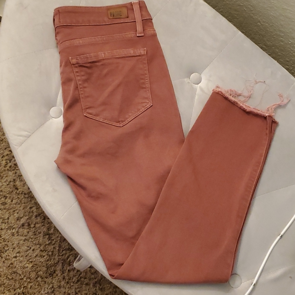 Rose color denim skinny jeans